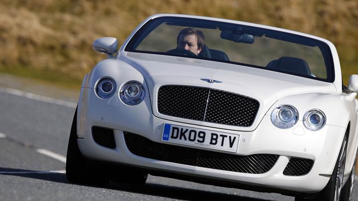 Running 2009 Bentley Continental GTC Speed In White Front Pose